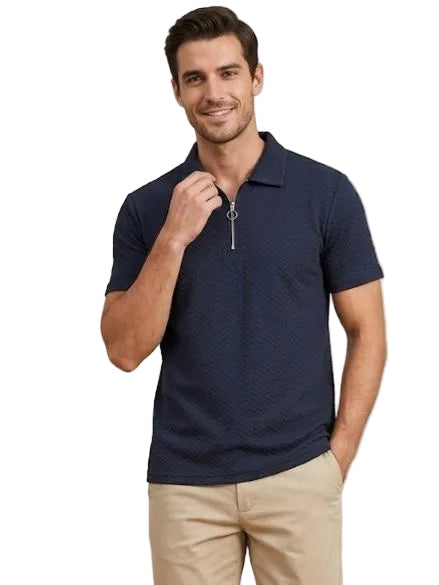 Premium Navy Diamond-Textured Polo