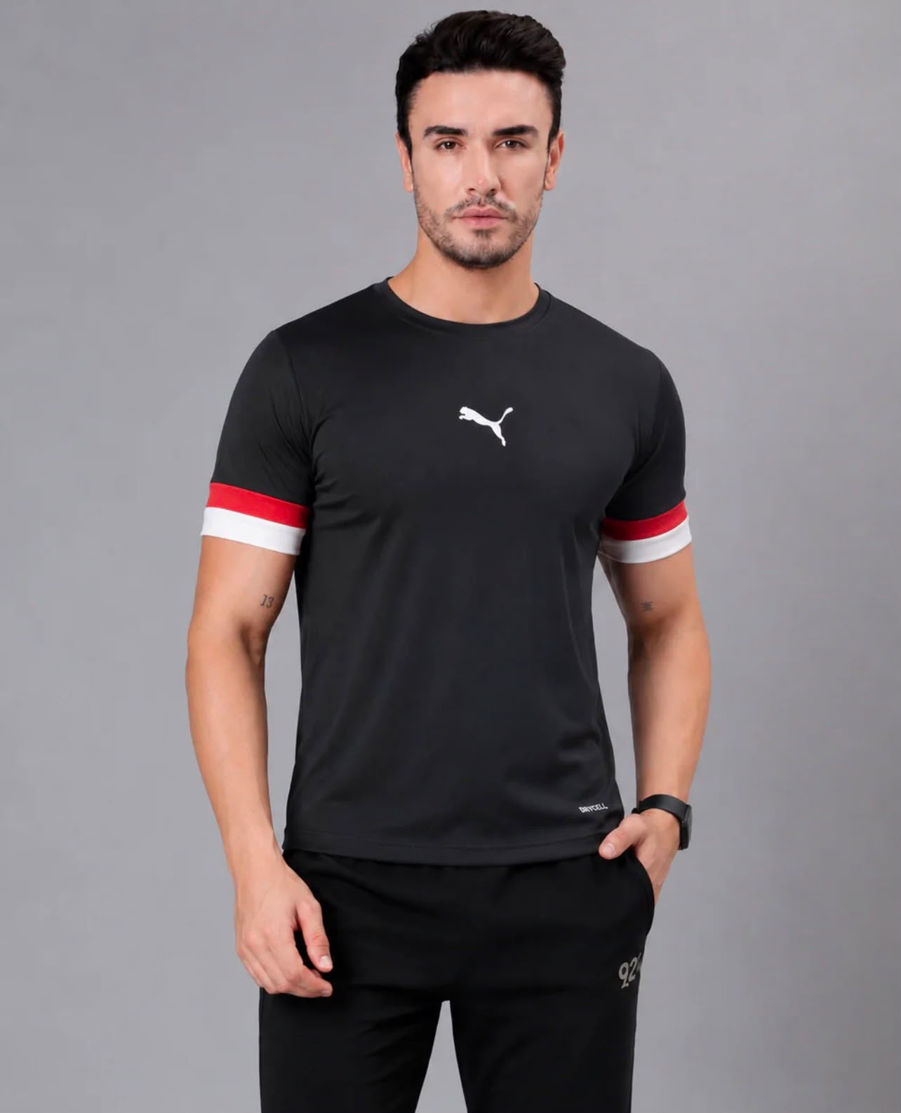 STRIPE-CORE BLACK DRYFIT T-SHIRT