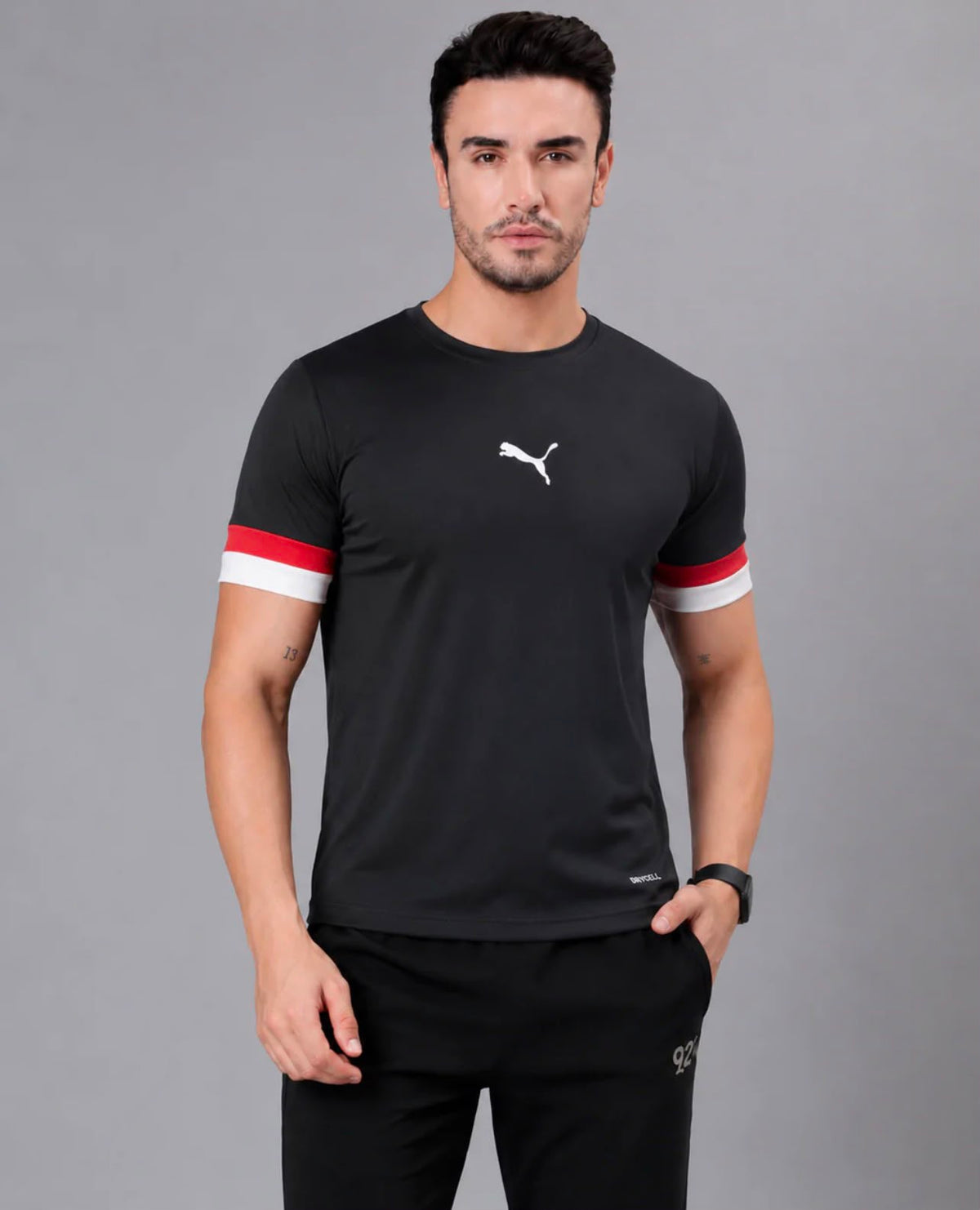 STRIPE-CORE BLACK DRYFIT T-SHIRT