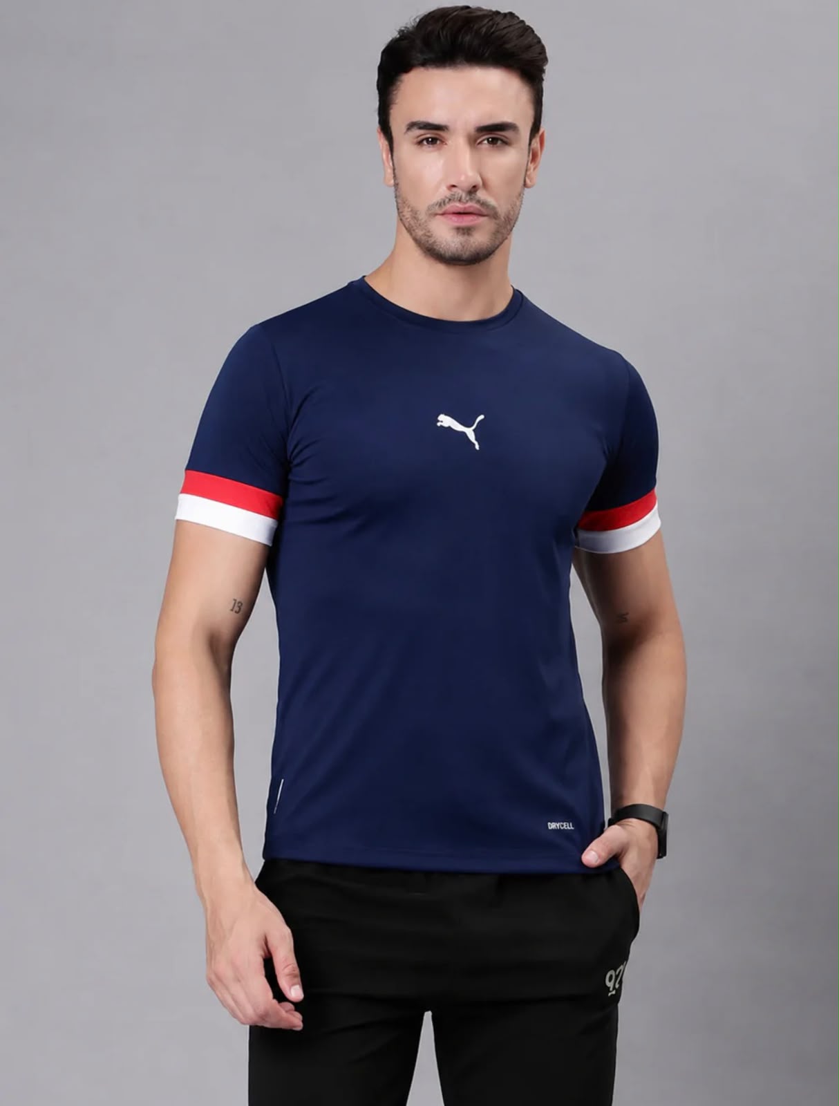 STRIPE-CORE NAVY DRYFIT T-SHIRT